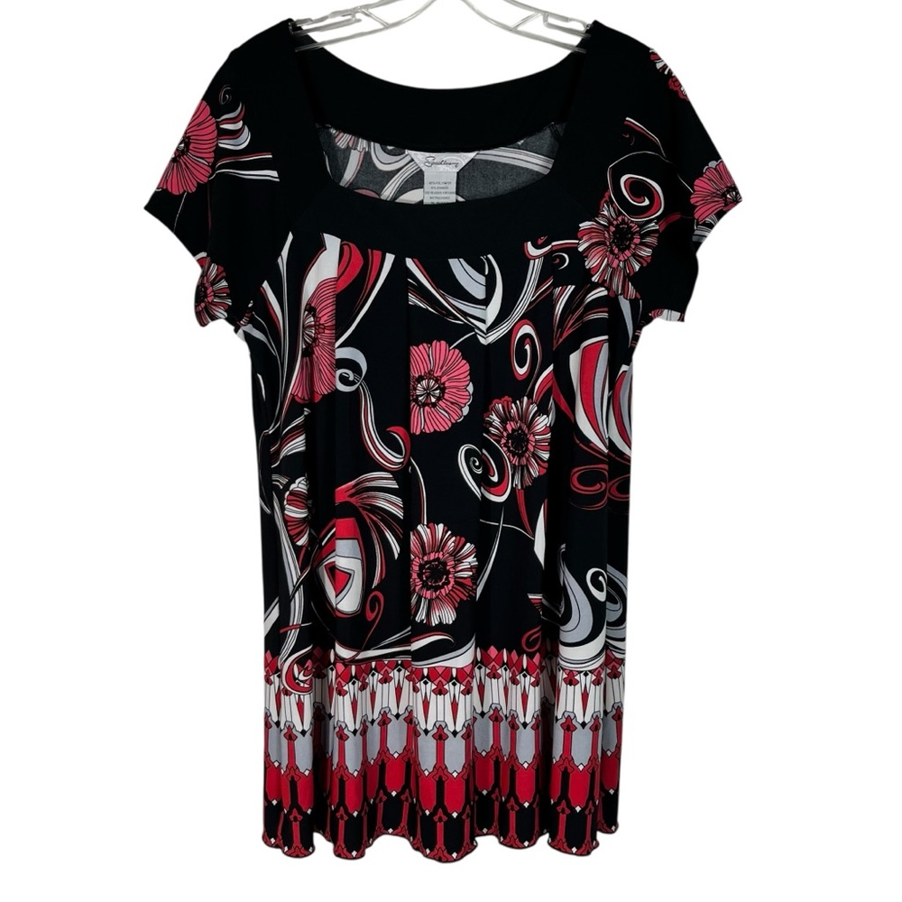 Speechless Vintage Y2K Square Neck Pink Brown Floral Short Sleeve No Iron Top L